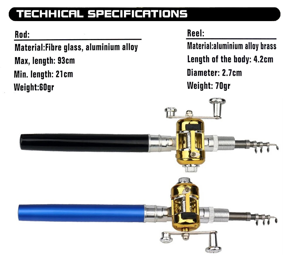 Mini Fishing Rod and Reel Combo Set Telescopic Pocket Pen Fishing Rod with Mini Trolling Reel