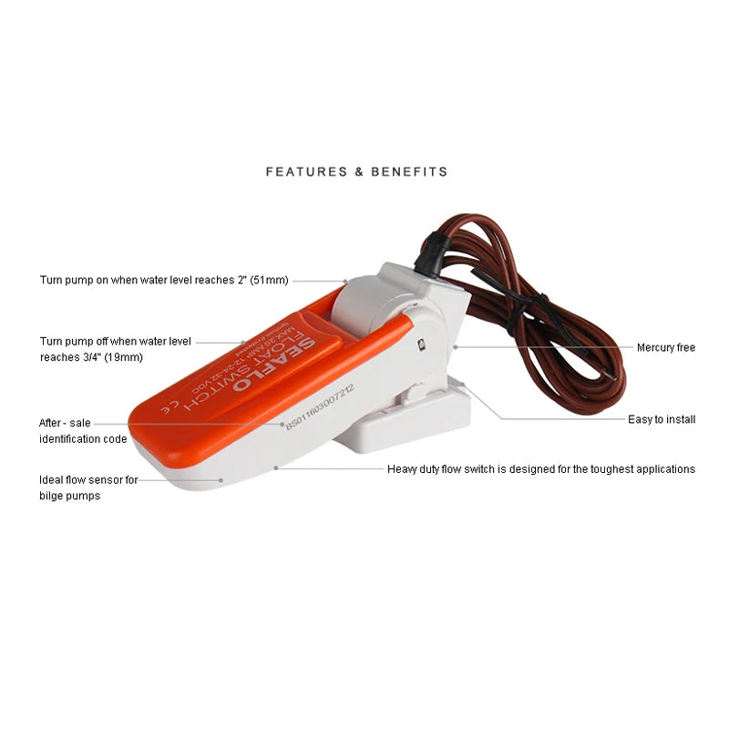 SEAFLO Float Switch for Automatic Water Flow Control - Submersible Pump Safety Sensor