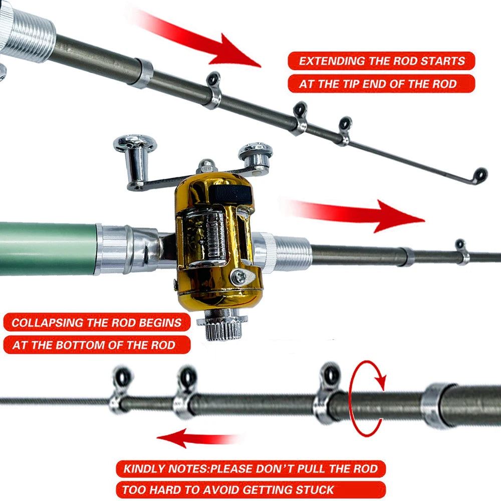 Mini Fishing Rod and Reel Combo Set Telescopic Pocket Pen Fishing Rod with Mini Trolling Reel