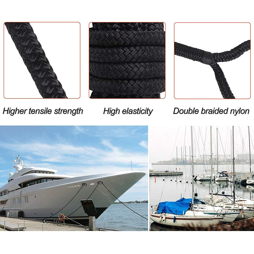 Double Braided Nylon Black Line Mooring Rope Anchor Rope Ultra Strong Dock Lines