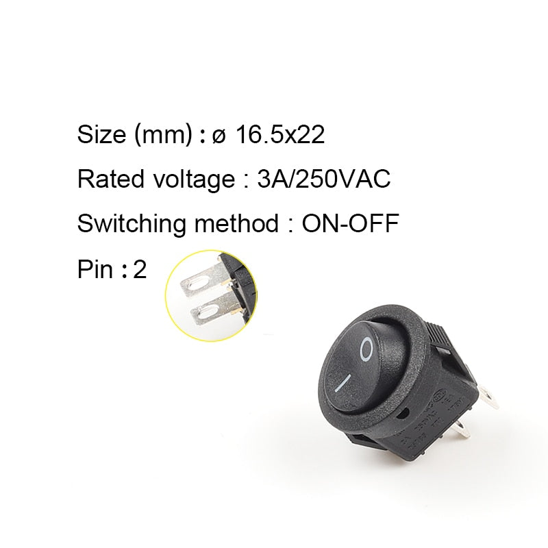 Round Rocker Switches 2 Pin ON-OFF (5pcs)