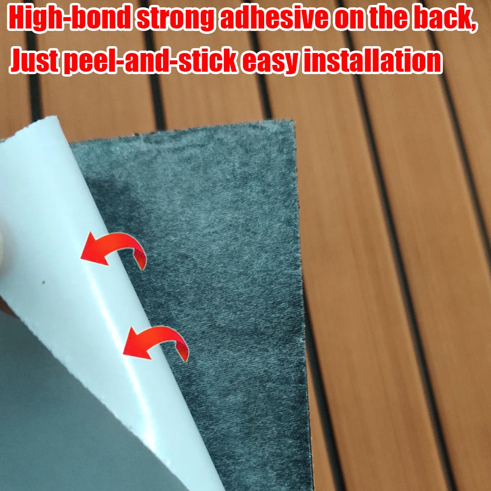 EVA Foam Faux Teak Boat Decking Mat - Non-Skid Yacht Flooring with Self-Adhesive Backing (600x2400x5mm)