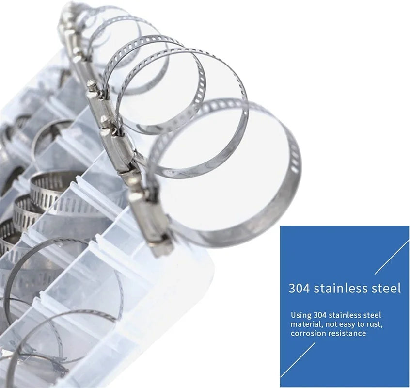 80pcs Hose Clips Pipe Clamps 6mm-51mm Stainless Steel Hoop Clamp Hose Clamp Stainless Steel Set automotive pipes clip Fixed tool