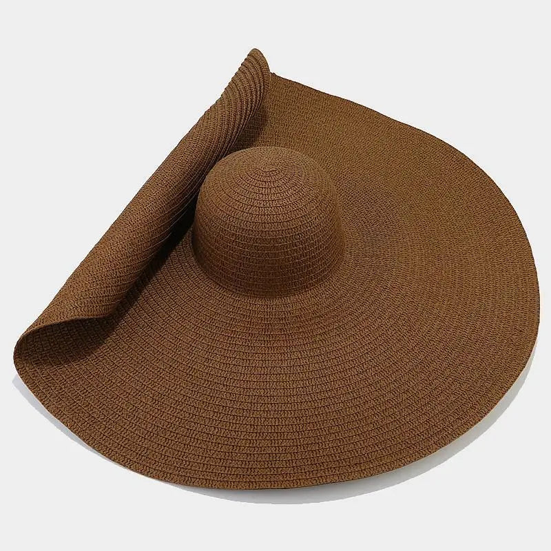 70cm Oversized Wide Brim Straw Hat – UV Protection Foldable Sun Hat