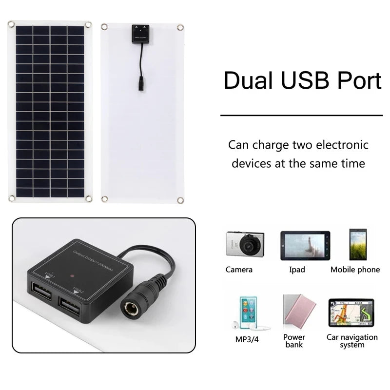 300W Flexible Solar Panel with Controller - Dual USB Charger for Yacht RV Phone Car