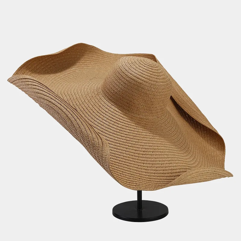 70cm Oversized Wide Brim Straw Hat – UV Protection Foldable Sun Hat