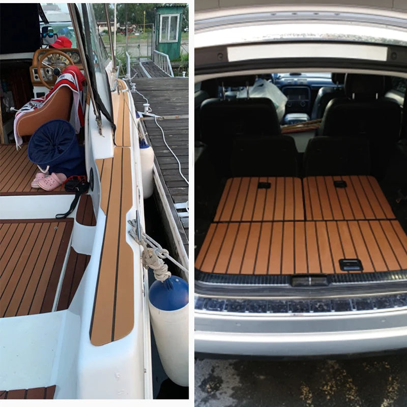 EVA Foam Faux Teak Boat Decking Mat - Non-Skid Yacht Flooring with Self-Adhesive Backing (600x2400x5mm)