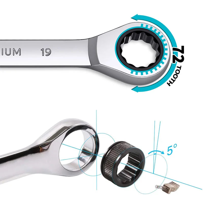 Ratcheting Wrench Set - Metric and Standard 12-Point Box End Combination Spanner Gear Wrench Set
