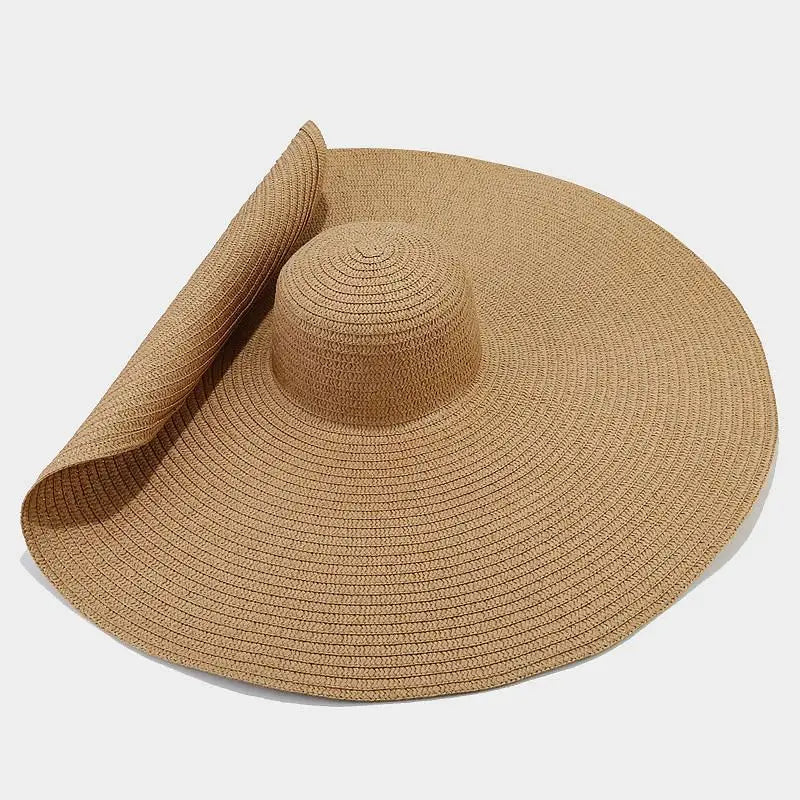 70cm Oversized Wide Brim Straw Hat – UV Protection Foldable Sun Hat