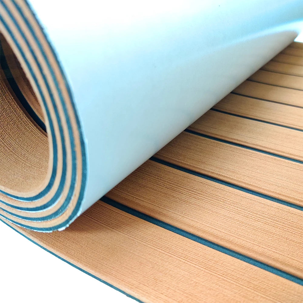 EVA Foam Faux Teak Boat Decking Mat - Non-Skid Yacht Flooring with Self-Adhesive Backing (600x2400x5mm)