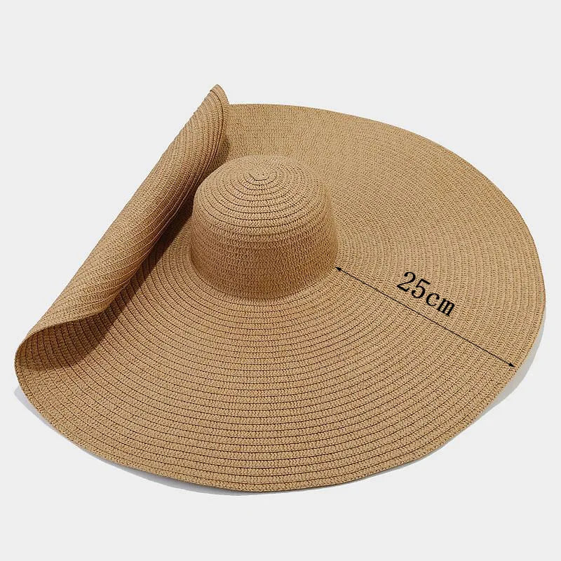 70cm Oversized Wide Brim Straw Hat – UV Protection Foldable Sun Hat