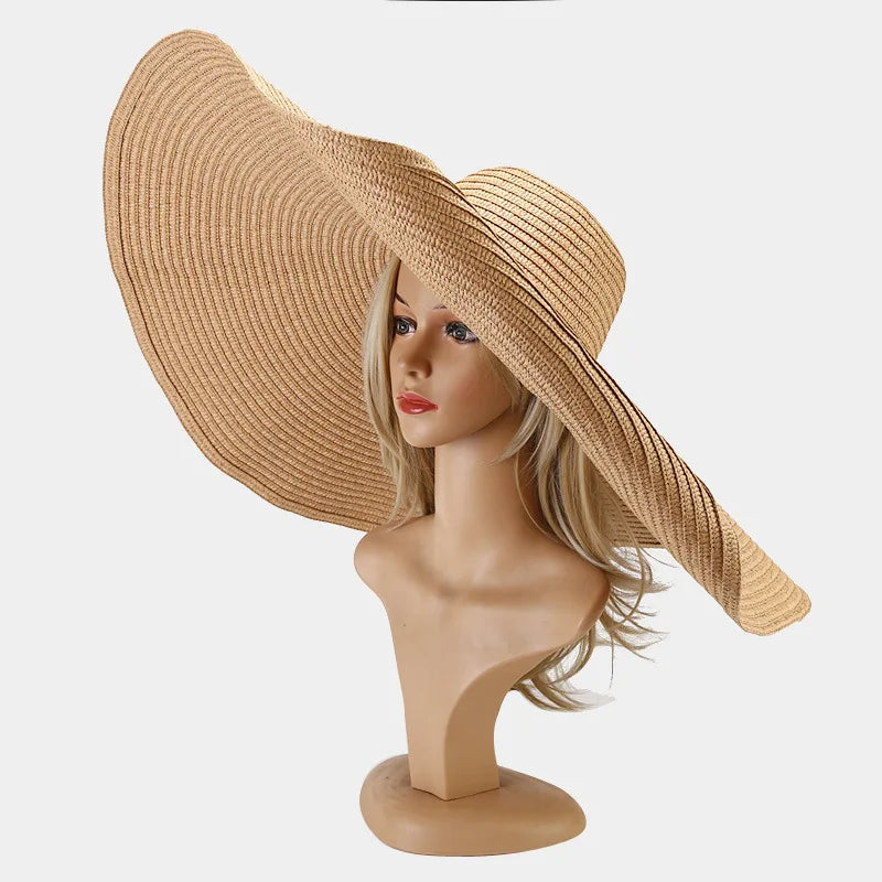 70cm Oversized Wide Brim Straw Hat – UV Protection Foldable Sun Hat