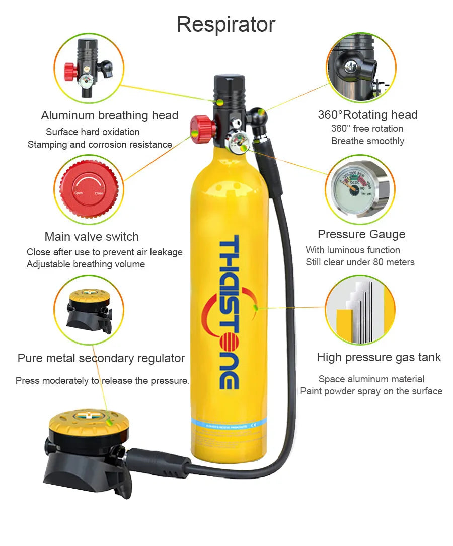 1L Mini Scuba Diving Tank - Portable Underwater Breathing Oxygen Cylinder