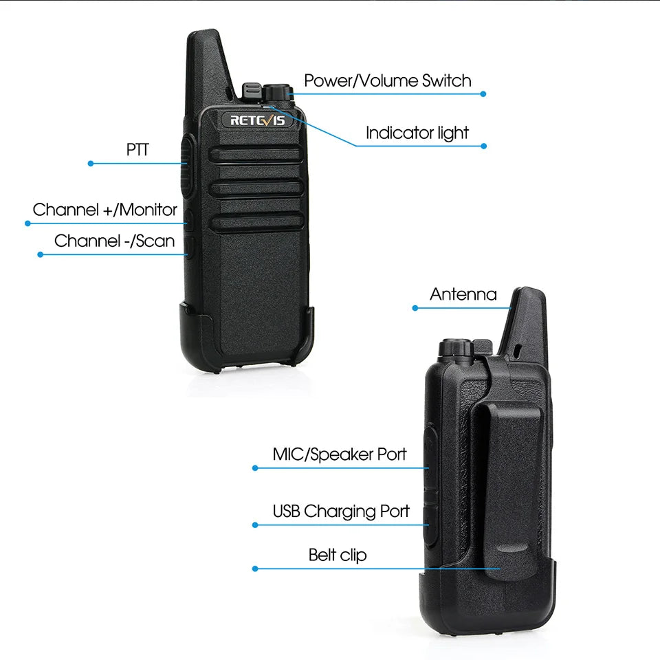 RETEVIS 2 Pcs Mini Walkie Talkie PMR 446 - Portable Two-Way Radio