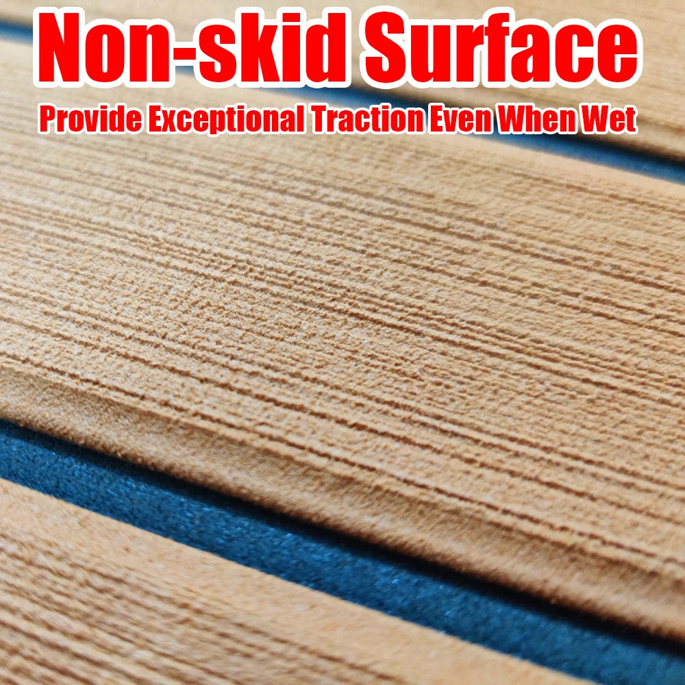 EVA Foam Faux Teak Boat Decking Mat - Non-Skid Yacht Flooring with Self-Adhesive Backing (600x2400x5mm)