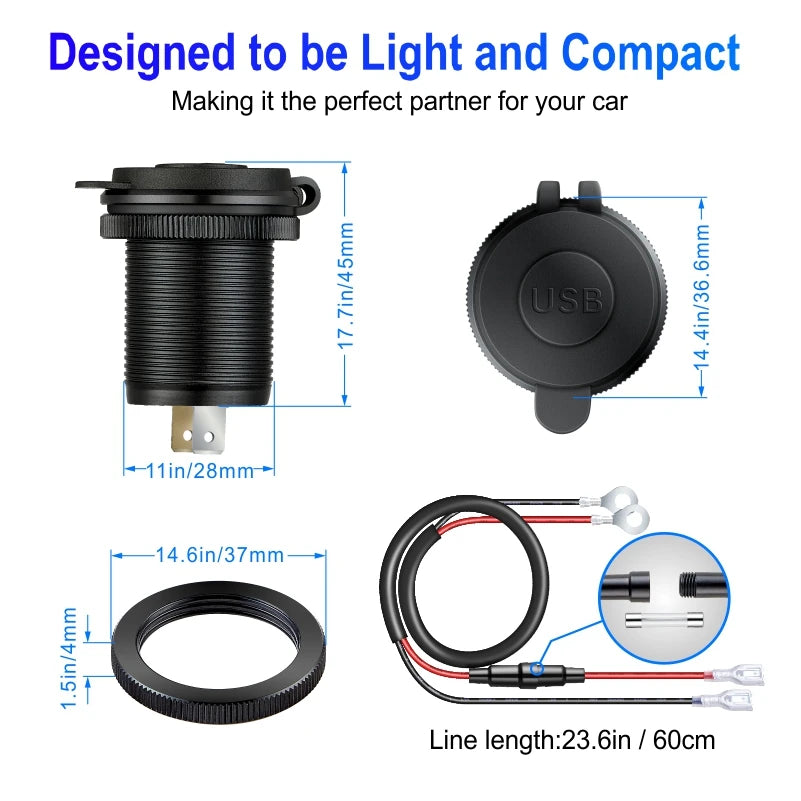 60W Quick Charge USB Car Charger Socket 12V/24V