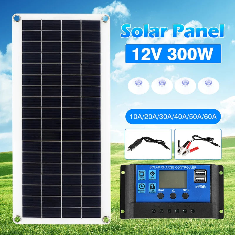 300W Flexible Solar Panel with Controller - Dual USB Charger for Yacht RV Phone Car