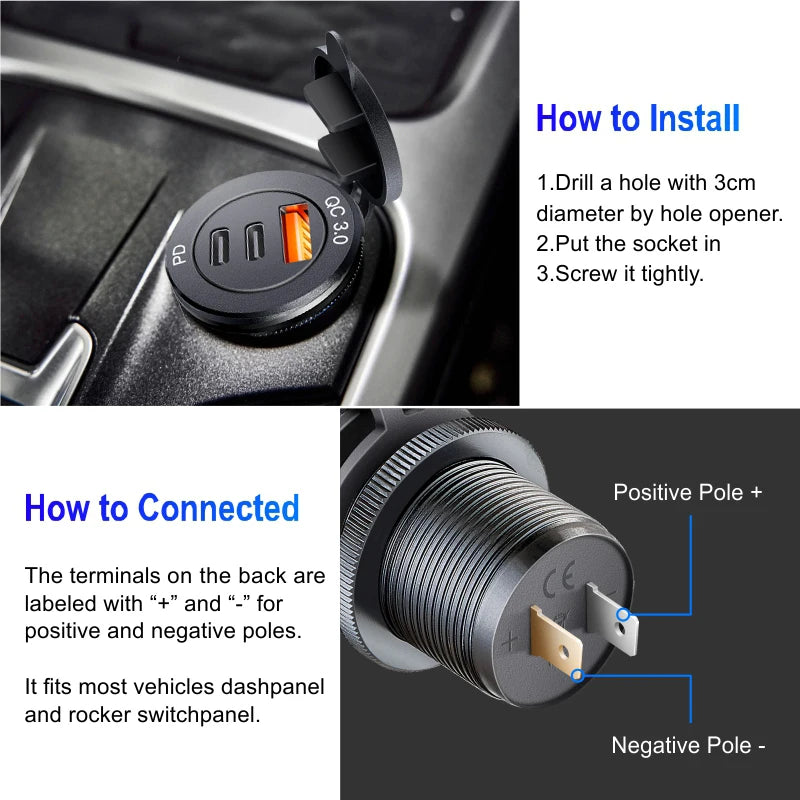60W Quick Charge USB Car Charger Socket 12V/24V