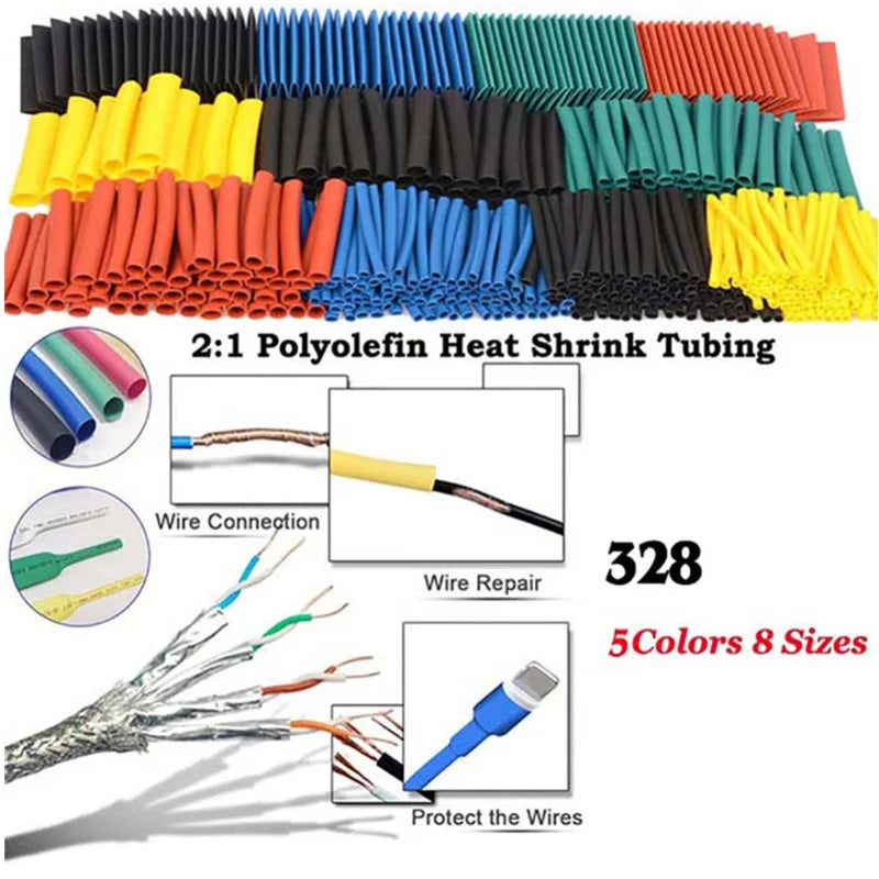 Heat Shrink Tube Kit with 300W Hot Air Gun - 2:1 Shrinkable Wire Protection 127/328pcs