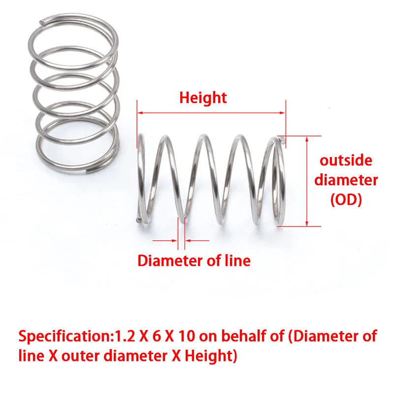 304 Stainless Steel Compression Springs (10 Pcs)