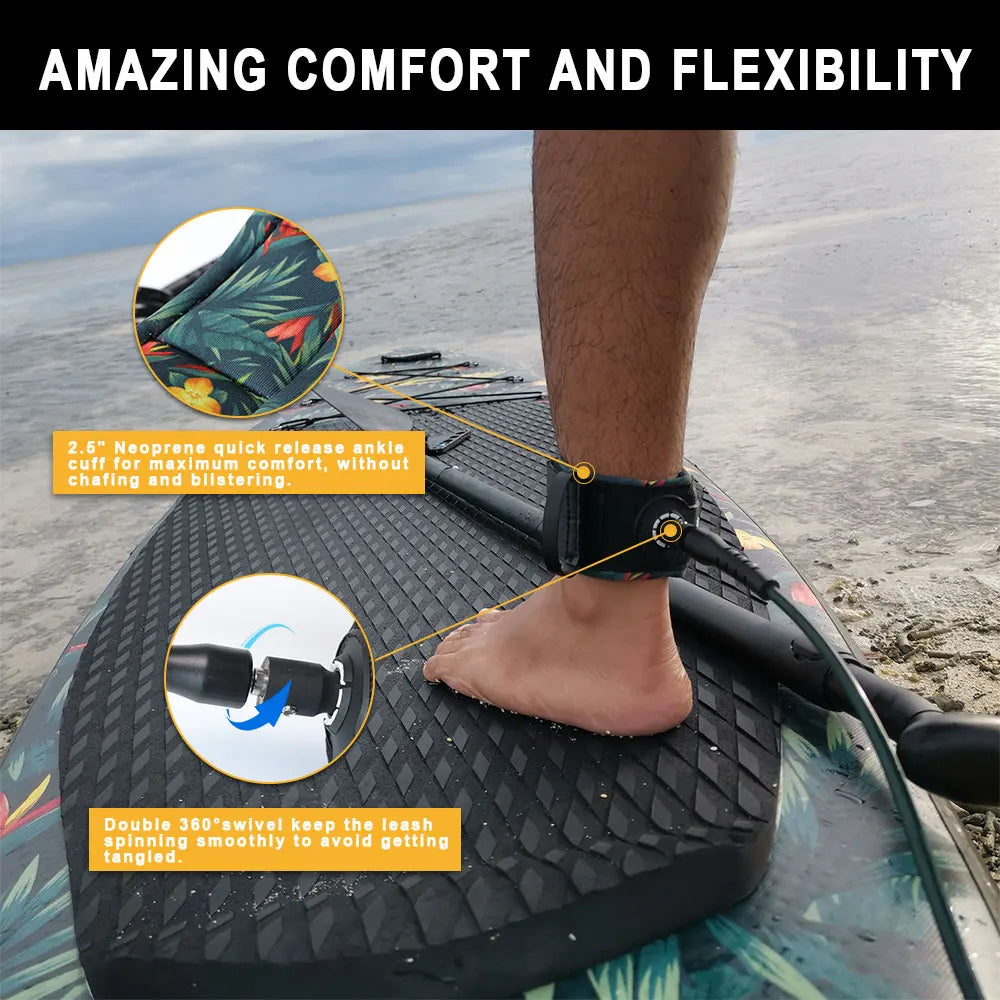 6-10FT Surfboard Leash - Premium SUP Surf Leg Rope with Ankle Cuff