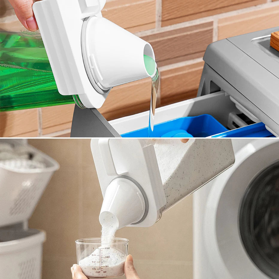 Refillable Laundry Detergent Dispenser – 1100/1800/2300ml Storage Tank with Labels for Powder, Softener, Bleach