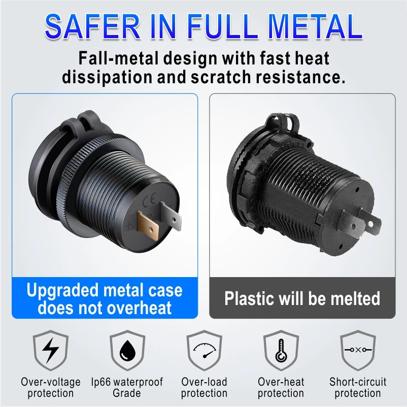 60W Quick Charge USB Car Charger Socket 12V/24V