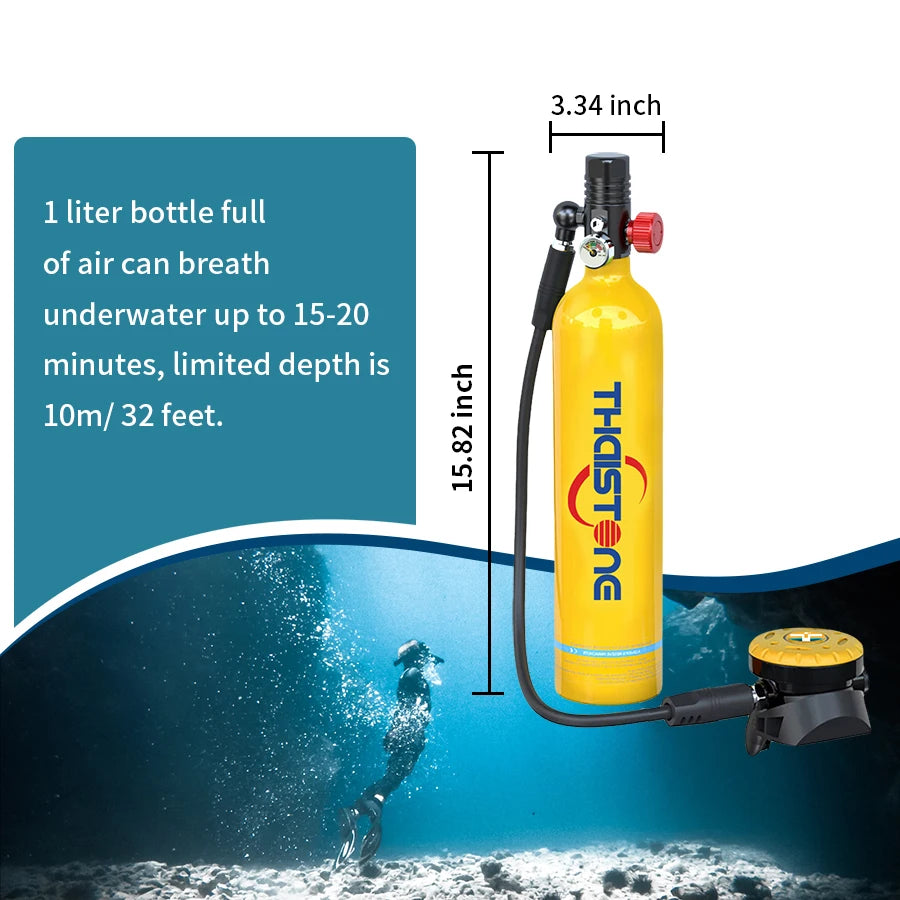 1L Mini Scuba Diving Tank - Portable Underwater Breathing Oxygen Cylinder
