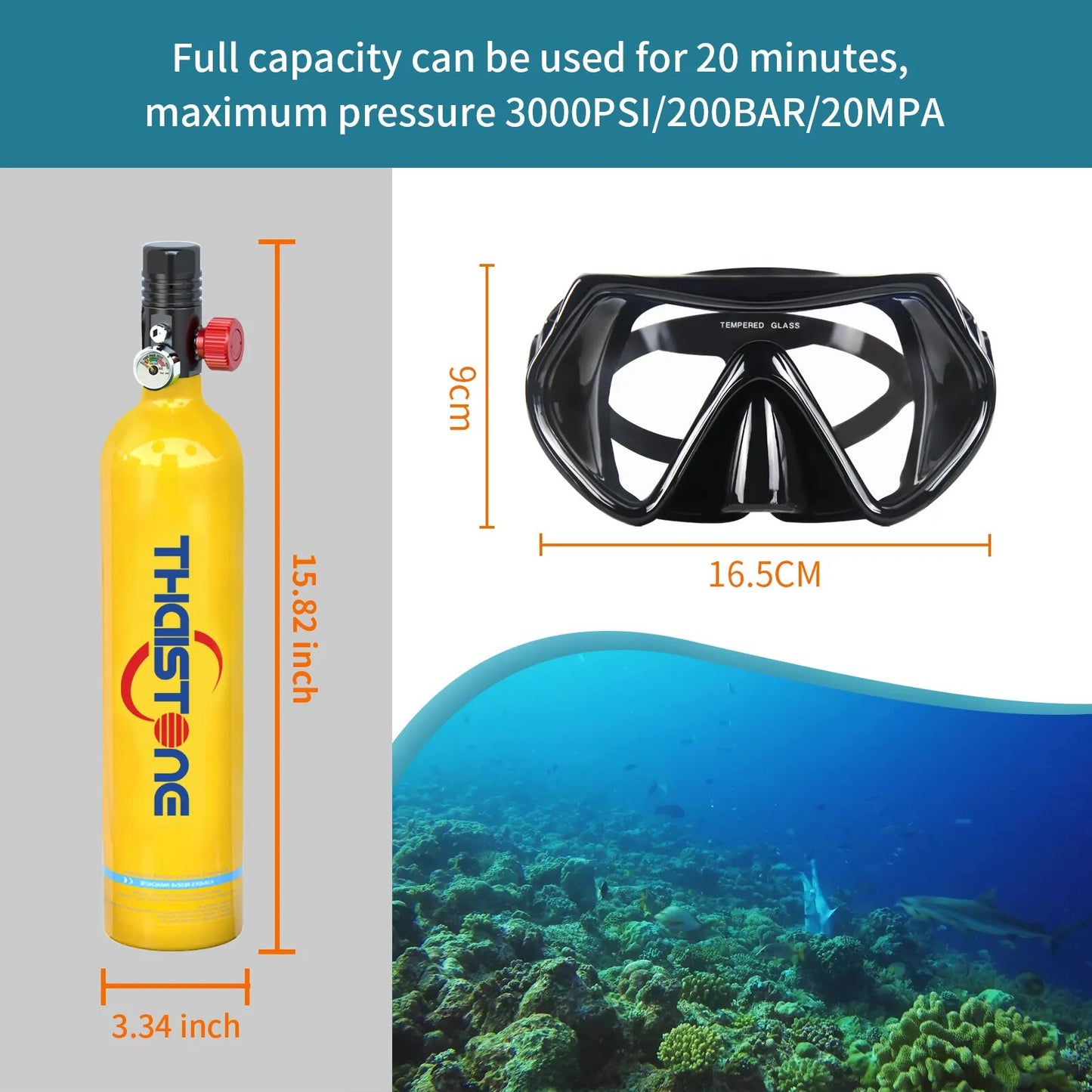 1L Mini Scuba Diving Tank - Portable Underwater Breathing Oxygen Cylinder