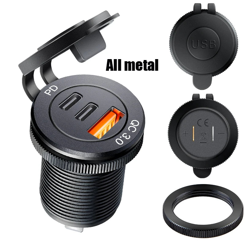60W Quick Charge USB Car Charger Socket 12V/24V