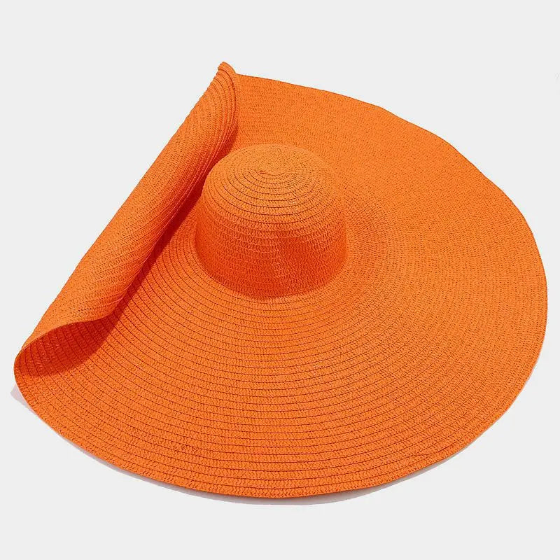 70cm Oversized Wide Brim Straw Hat – UV Protection Foldable Sun Hat