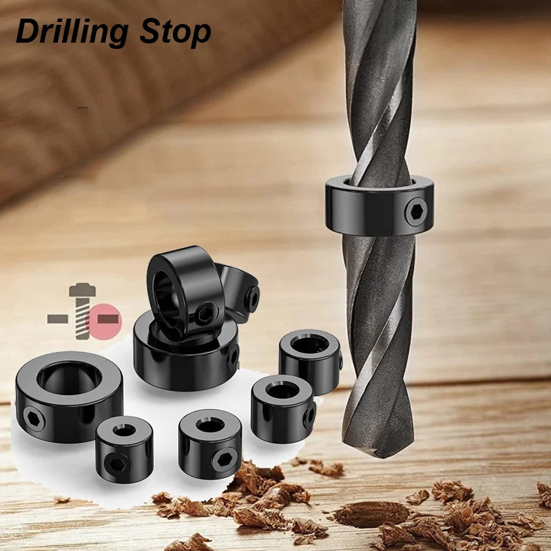 Drill Depth Stop Bit Collar Set - Adjustable Positioner Limit Ring with Allen Wrench