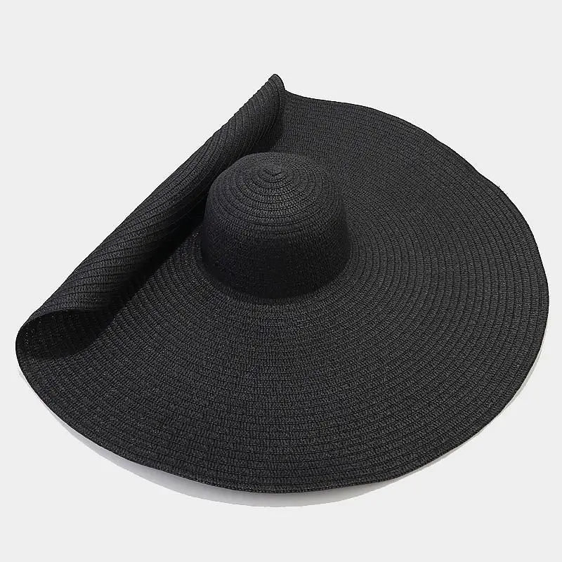 70cm Oversized Wide Brim Straw Hat – UV Protection Foldable Sun Hat