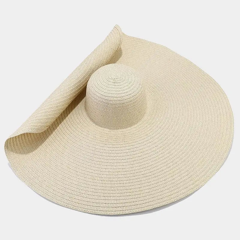 70cm Oversized Wide Brim Straw Hat – UV Protection Foldable Sun Hat