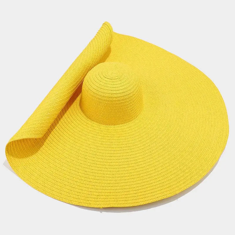 70cm Oversized Wide Brim Straw Hat – UV Protection Foldable Sun Hat