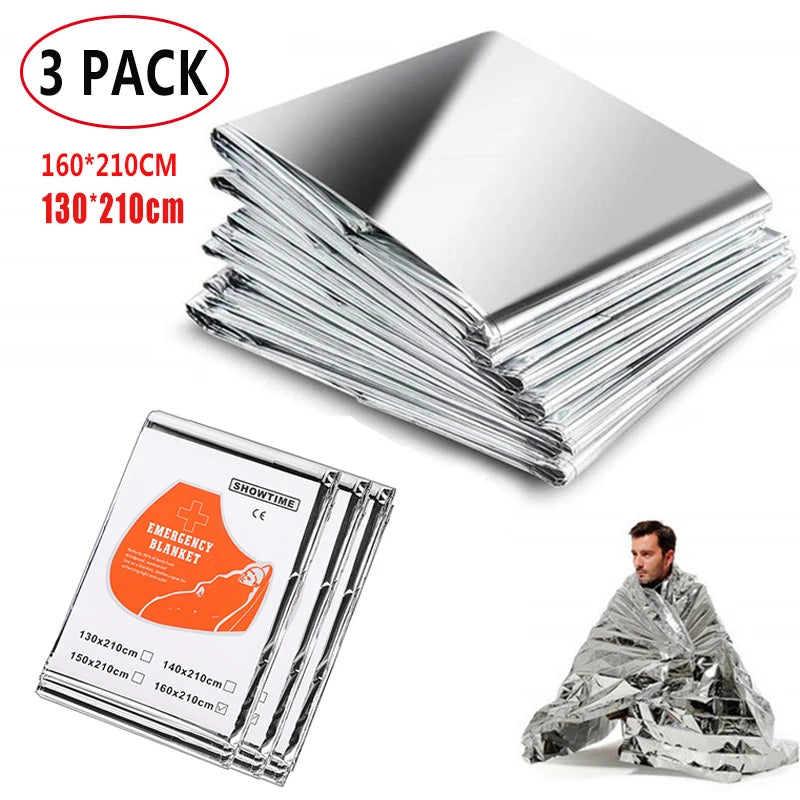 3 Pack Emergency Blanket 160*210cm Survival First Aid Thermal Mylar Space Blanket Silver
