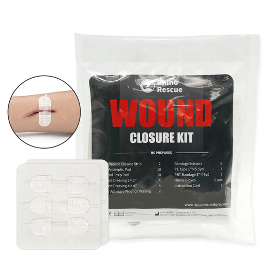 Surgical Quality Laceration Repair Without Stitches - Includes Gauze & Antiseptic Wipe - RHINORESCUE Emergency Wound Closure Strip Kit