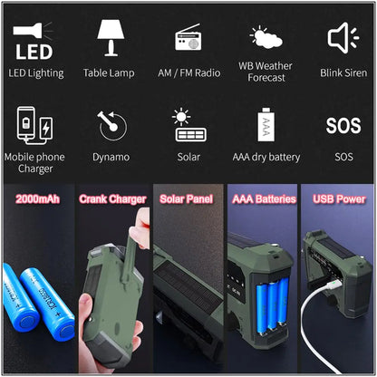 Portable Radio Hand Crank AM FM NOAA Emergency 3-in-1 with Flashlight Solar Charging