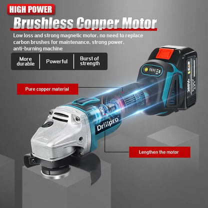 Drillpro 125MM M14 Brushless Electric Angle Grinder - Compatible with Makita 18V Battery