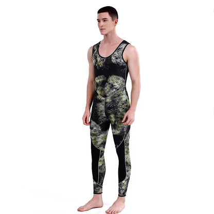 5mm Camouflage Neoprene Wetsuit - 2-Piece Long Sleeve Hooded Diving Suit for Men