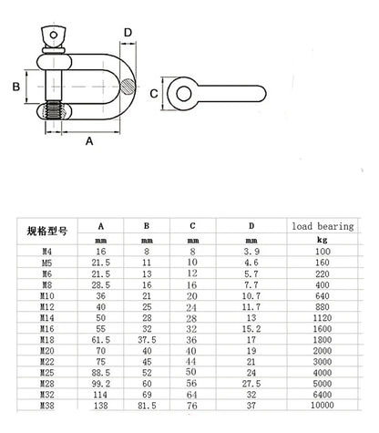 Stainless Steel Straight D Shackles - Boat Rigging Hardware