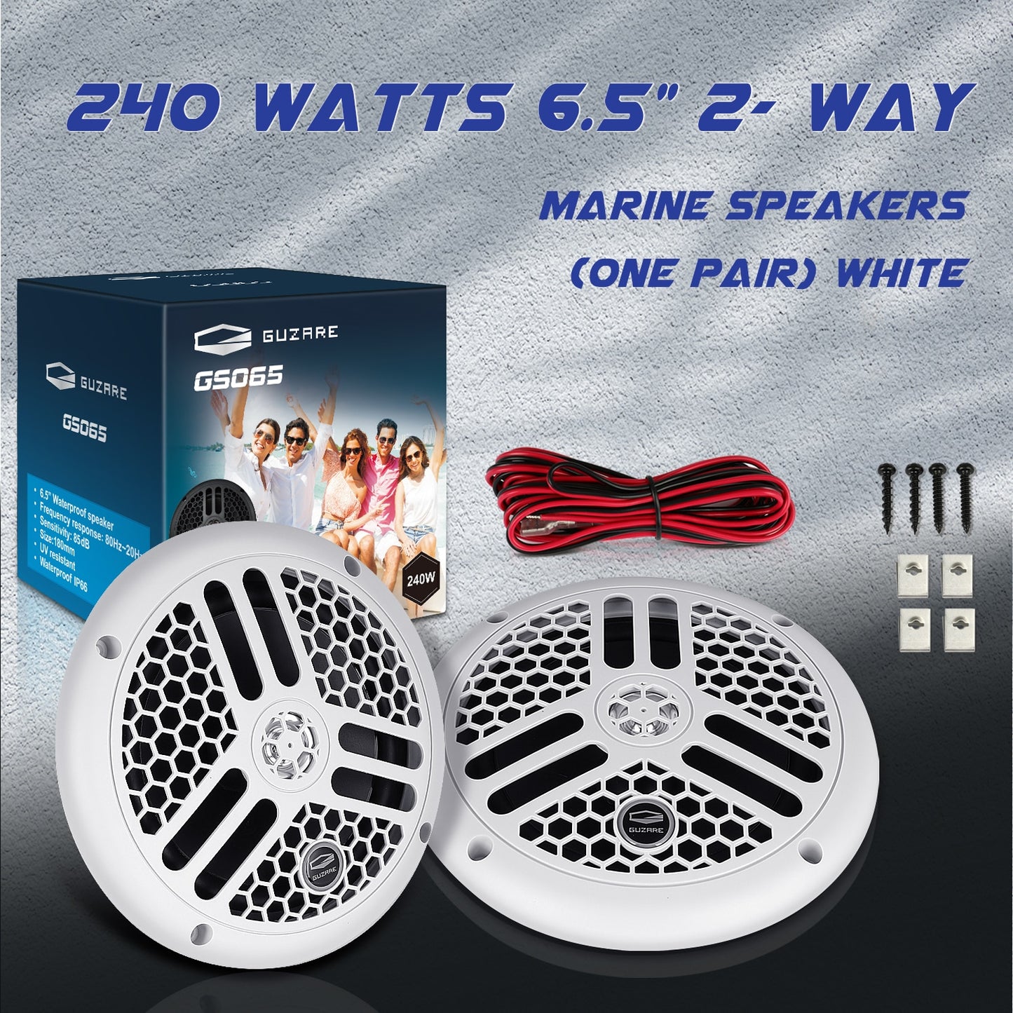 High-Performance 6.5-Inch Marine Waterproof Speakers - 240W - Ideal for ATV, UTV, Yacht, Boat, Bathroom, Pool, SPA, Golf Cart (1 Pair)