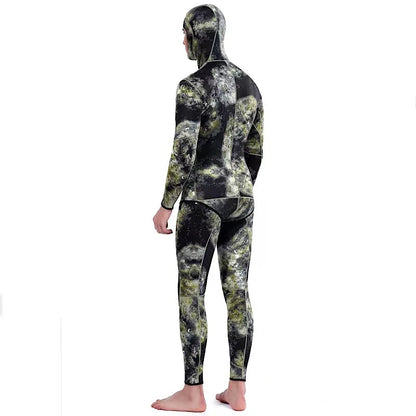 5mm Camouflage Neoprene Wetsuit - 2-Piece Long Sleeve Hooded Diving Suit for Men