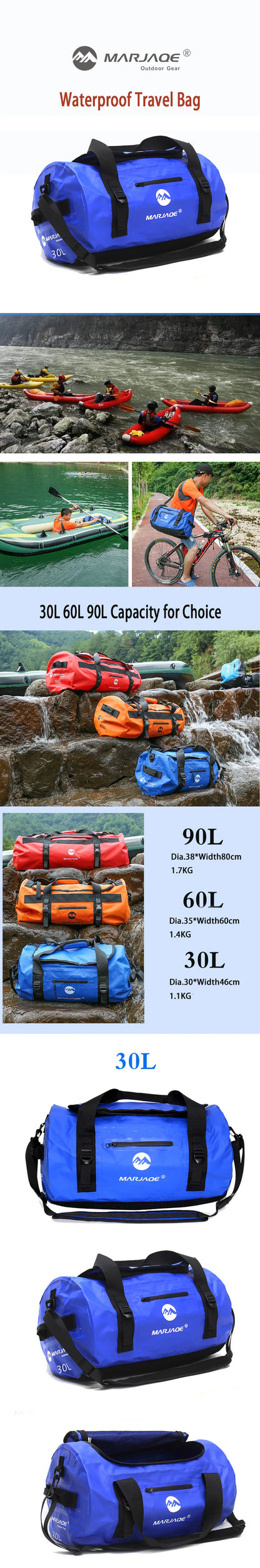 Outdoor Waterproof Bag: Ideal for Swimming, Fishing, Camping, and More - Available in 30L, 60L, and 90L