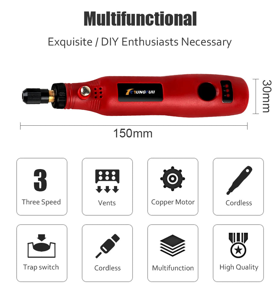 USB Cordless Mini Drill: Engrave, Polish, and Carve Wirelessly with Precision