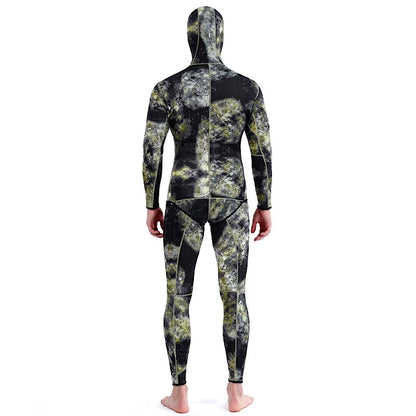 5mm Camouflage Neoprene Wetsuit - 2-Piece Long Sleeve Hooded Diving Suit for Men