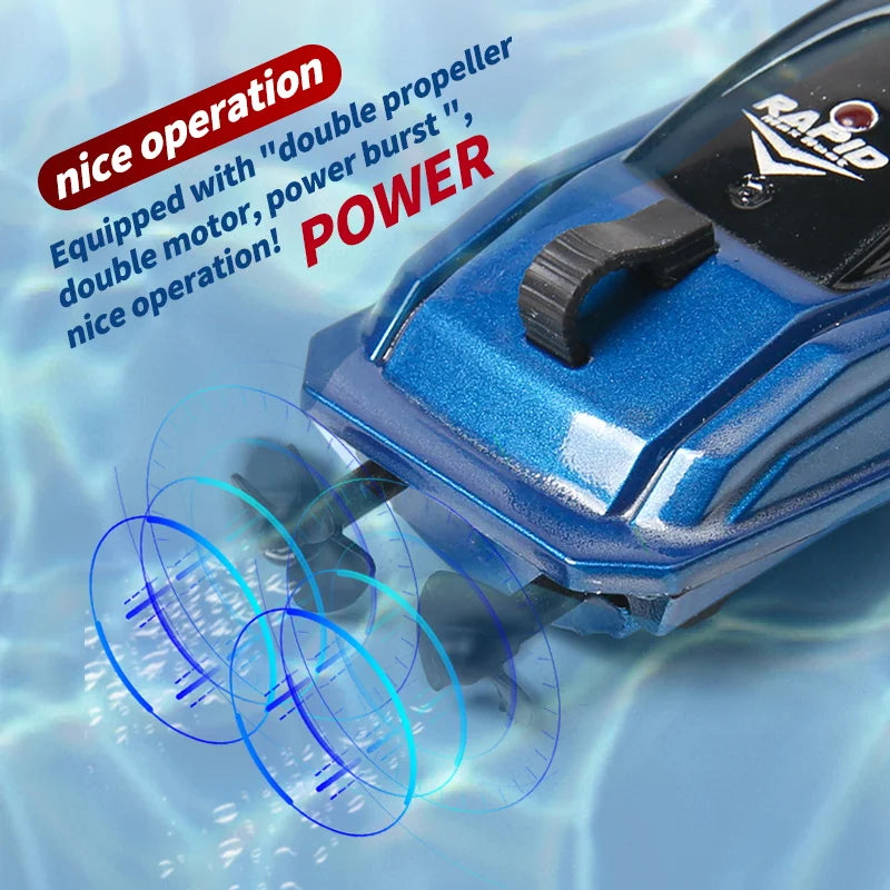 Mini RC Boat with LED Light, 5km/h High Speed