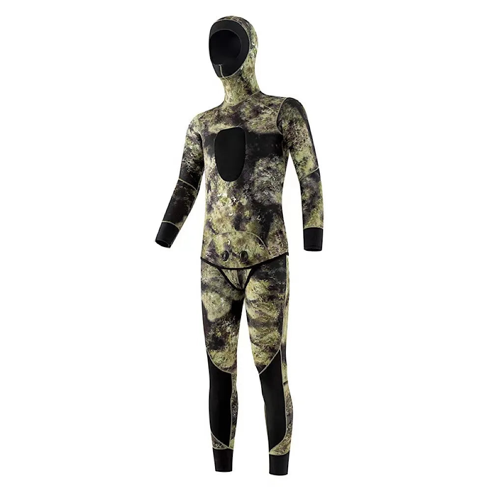 3mm Camouflage Neoprene Diving Suit - 2-Piece Hooded Wetsuit for Men