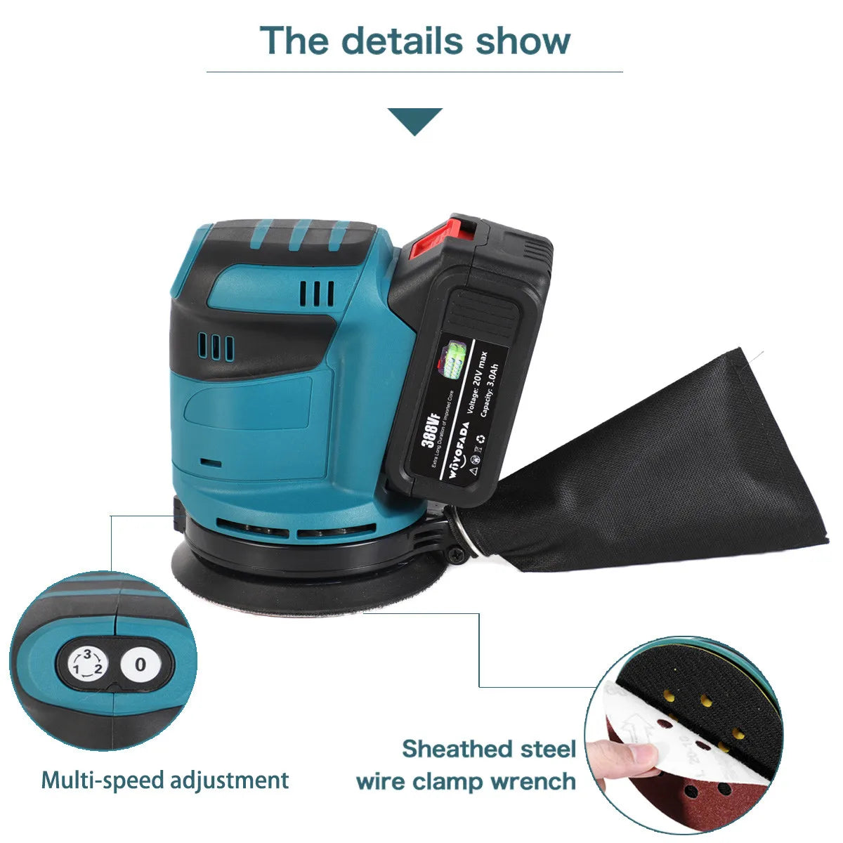 3-Speed 125mm Random Orbit Electric Sander - Compatible with Makita 18V Battery