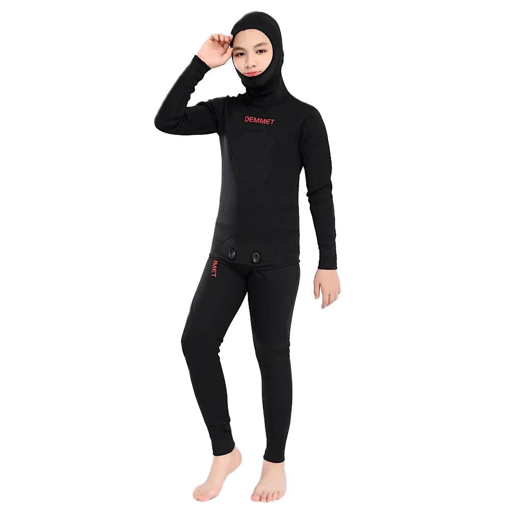 2.5mm Neoprene Kids Wetsuit - 2-Piece Long Sleeve Hooded Thermal Swimsuit for Boys & Girls